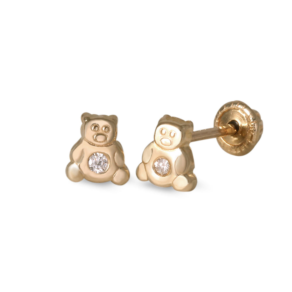 Broqueles con diseño osito con diamante 0.02 ct