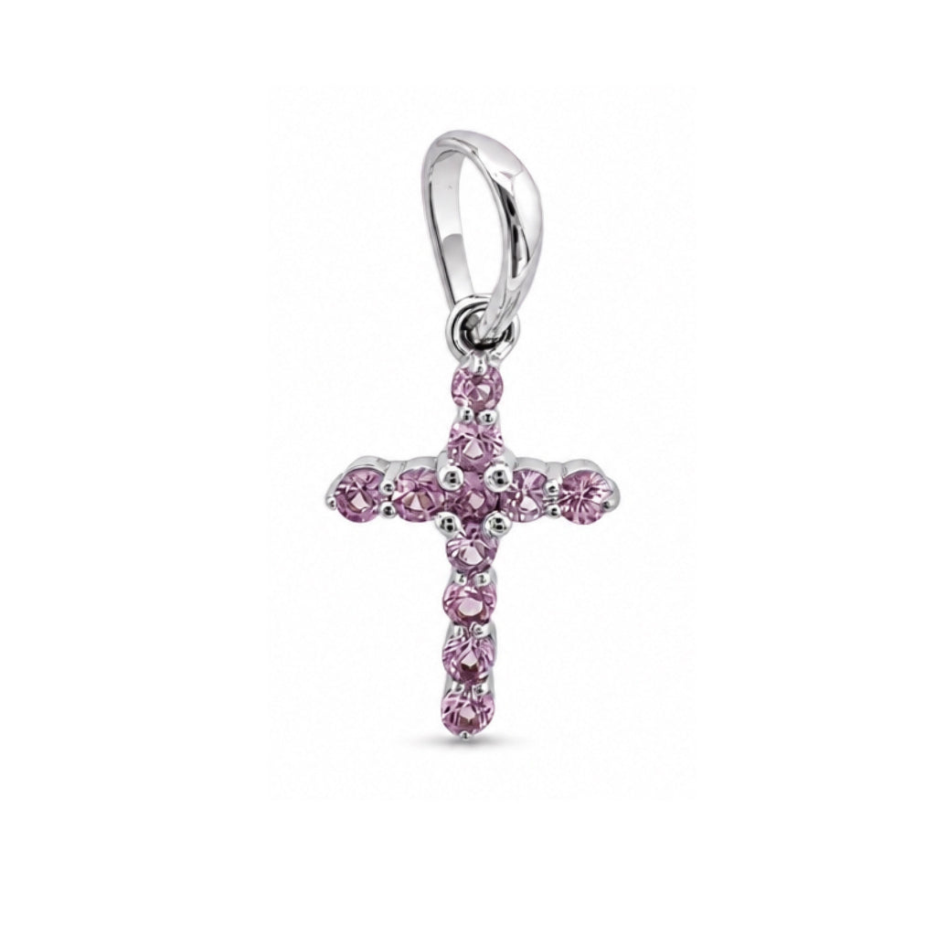 Dije de Cruz con zafiro rosa