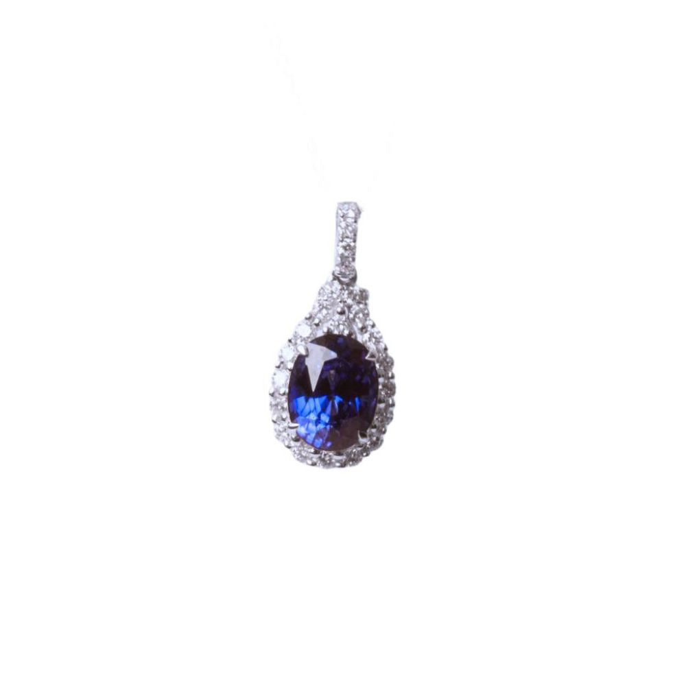 Dije con zafiro oval y diamantes laterales