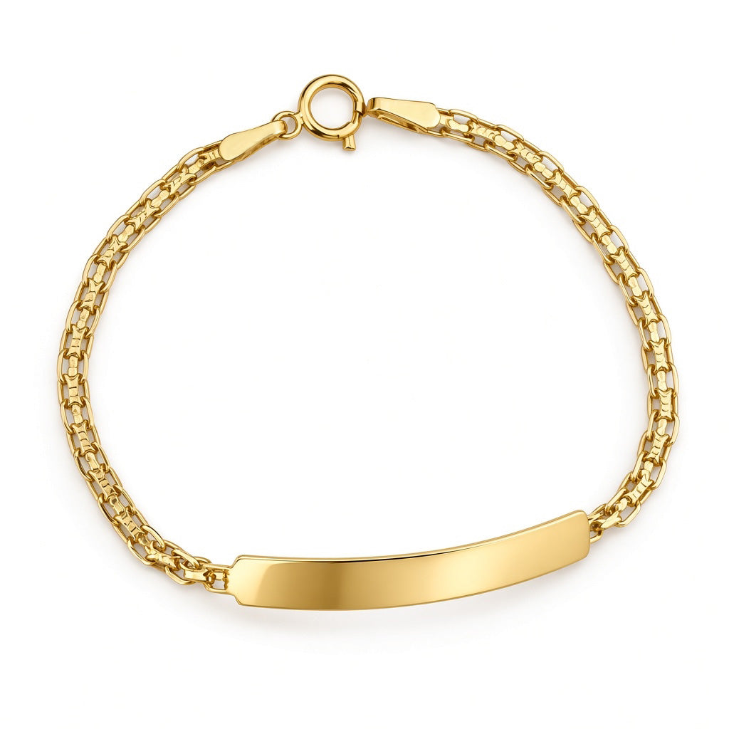 Esclava infantil oro amarillo tejido bismark con placa