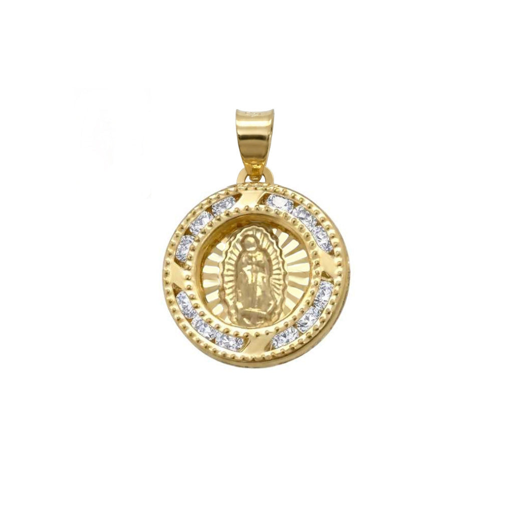 Medalla oro amarillo redonda Virgen de Guadalupe con circonia