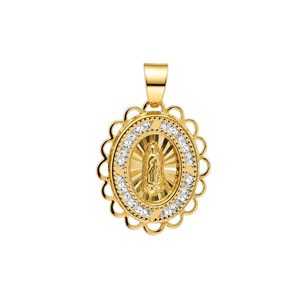 Medalla oro amarillo Virgen María con circonia
