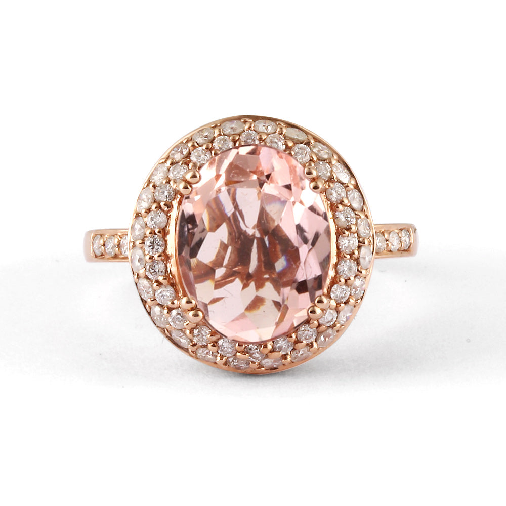 Anillo con morganita y halo de diamantes