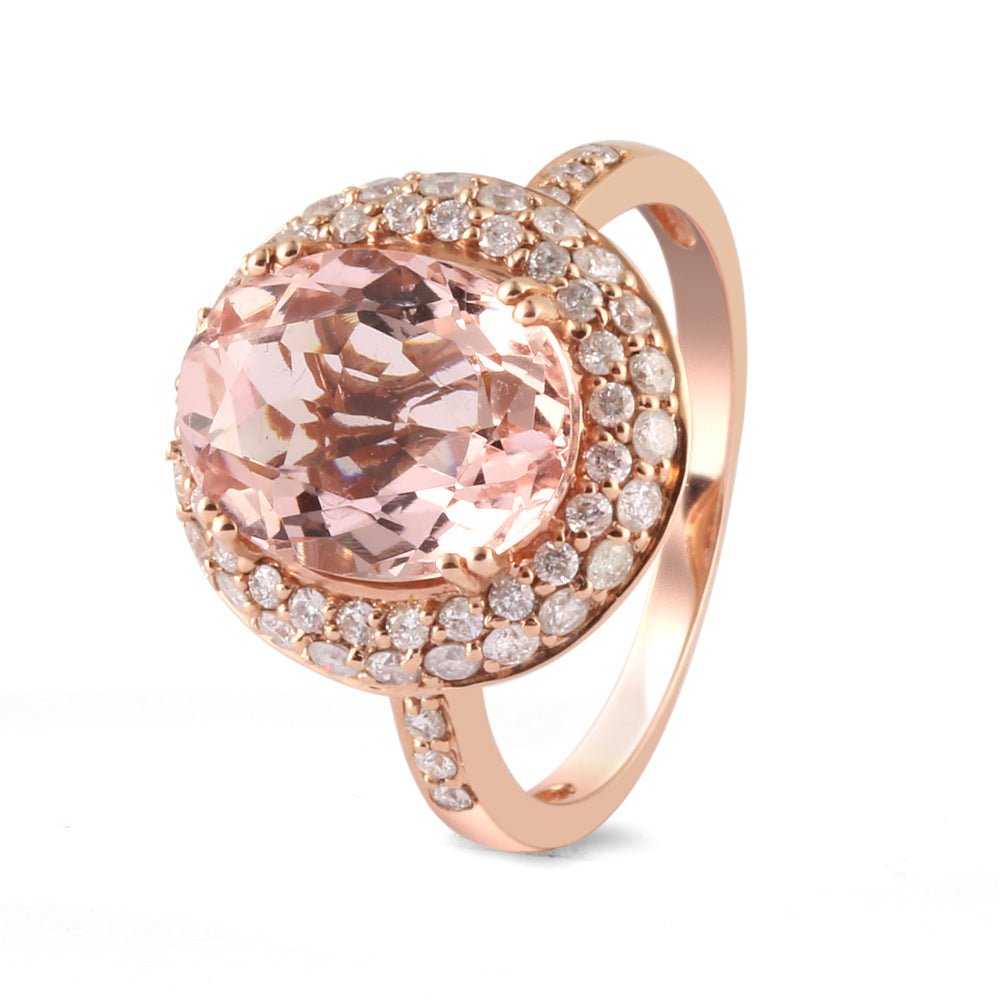 Anillo con morganita y halo de diamantes