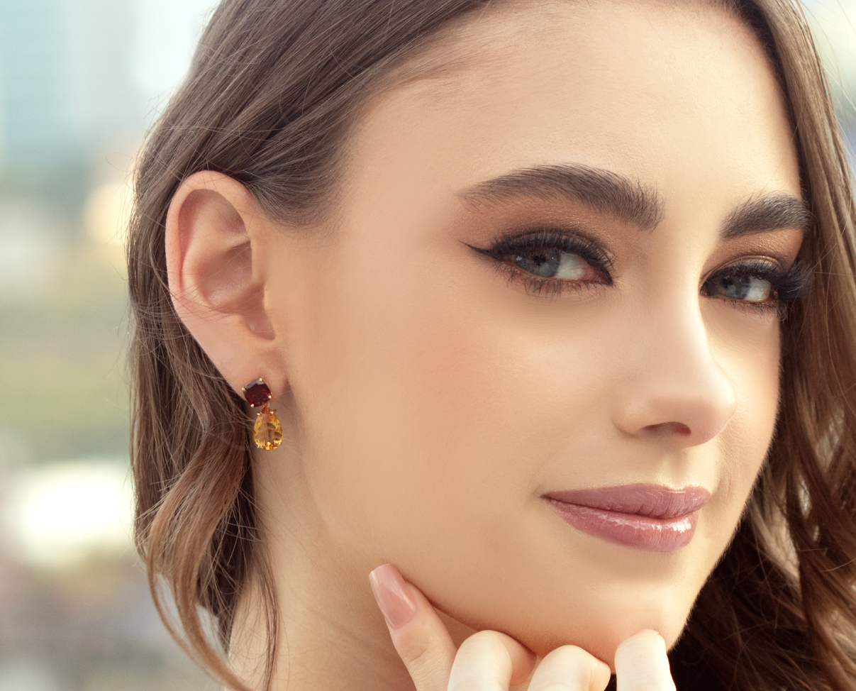 Aretes con citrina y granate