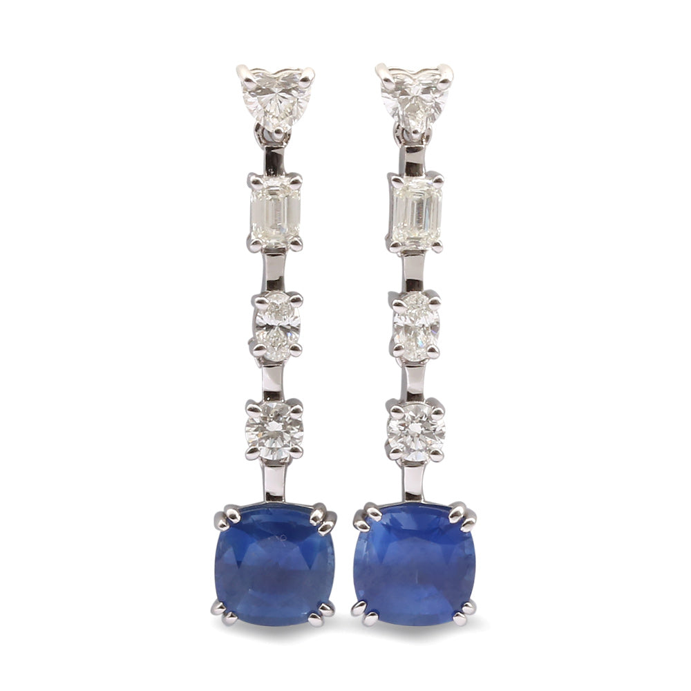 Aretes largos con zafiro y diamantes