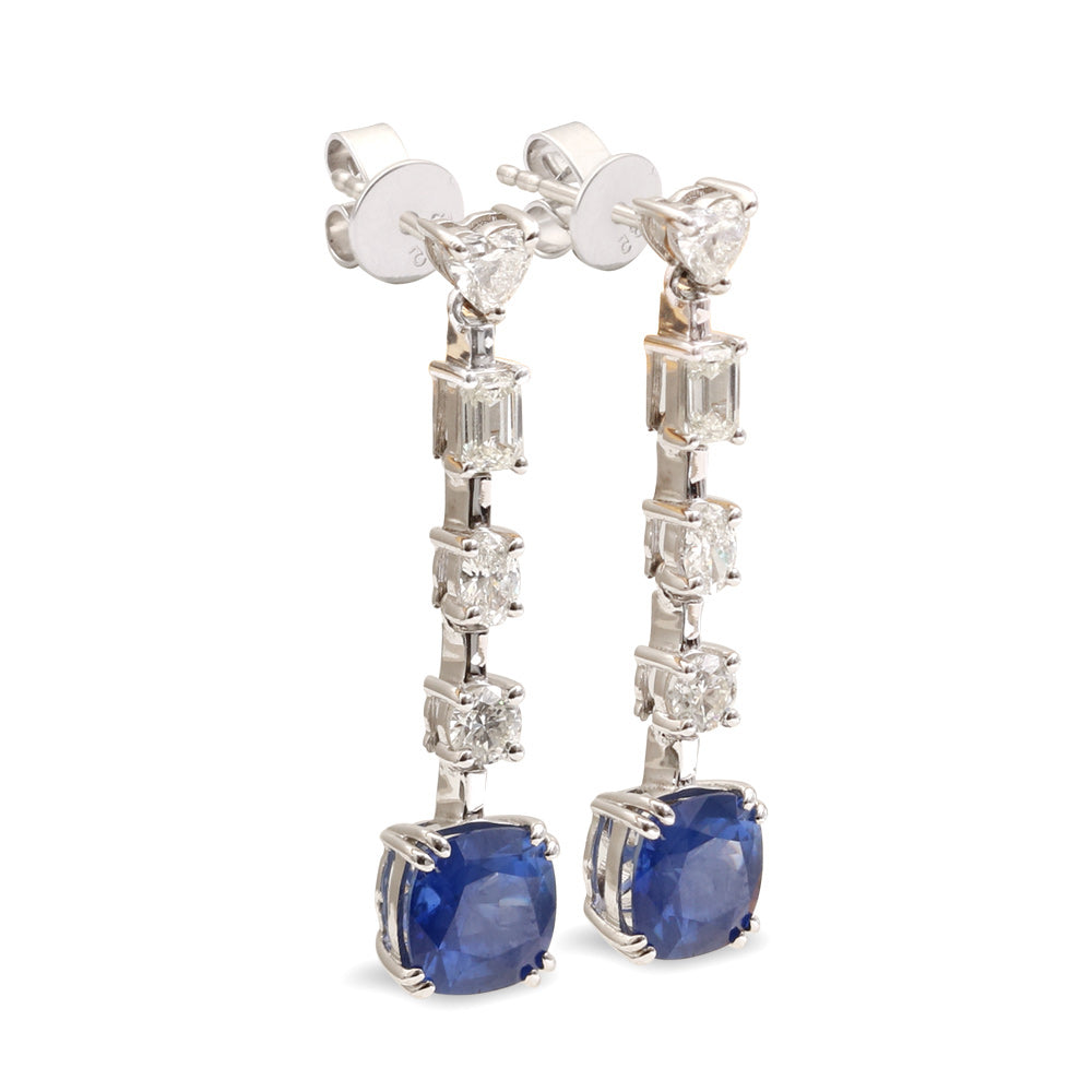 Aretes largos con zafiro y diamantes
