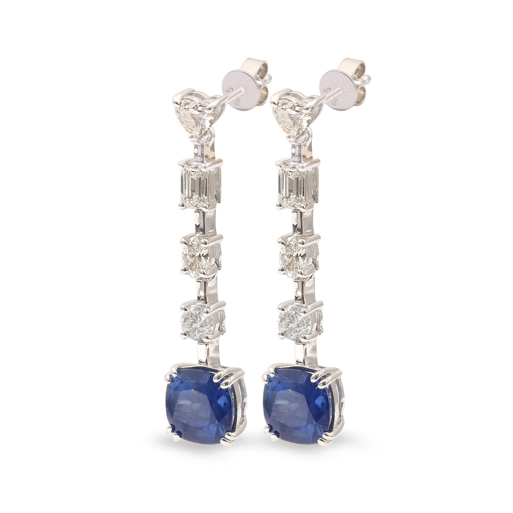 Aretes largos con zafiro y diamantes