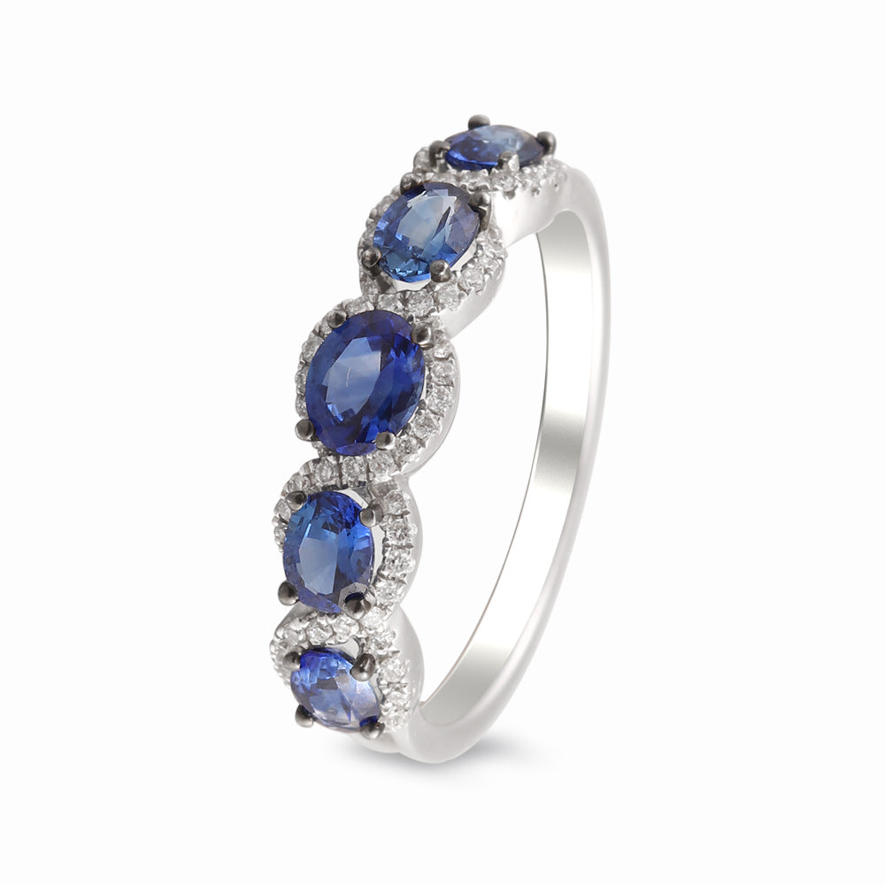 Churumbela con zafiro y halo de diamantes
