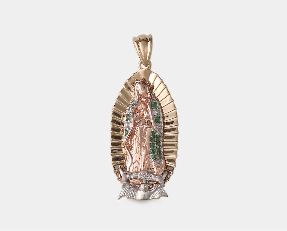 Dije oro florentino 14k con zirconia diseño Virgen de Guadalupe