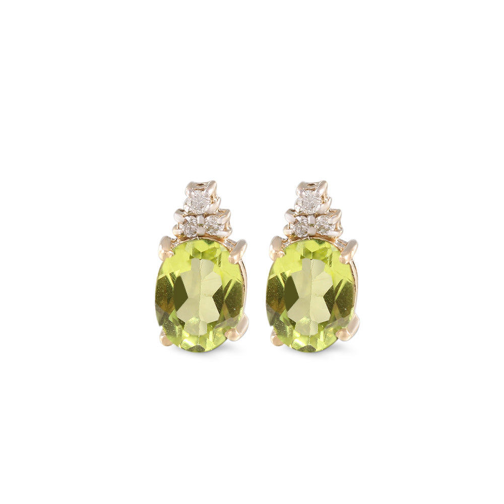 Aretes con peridoto y diamantes en oro amarillo de 14k