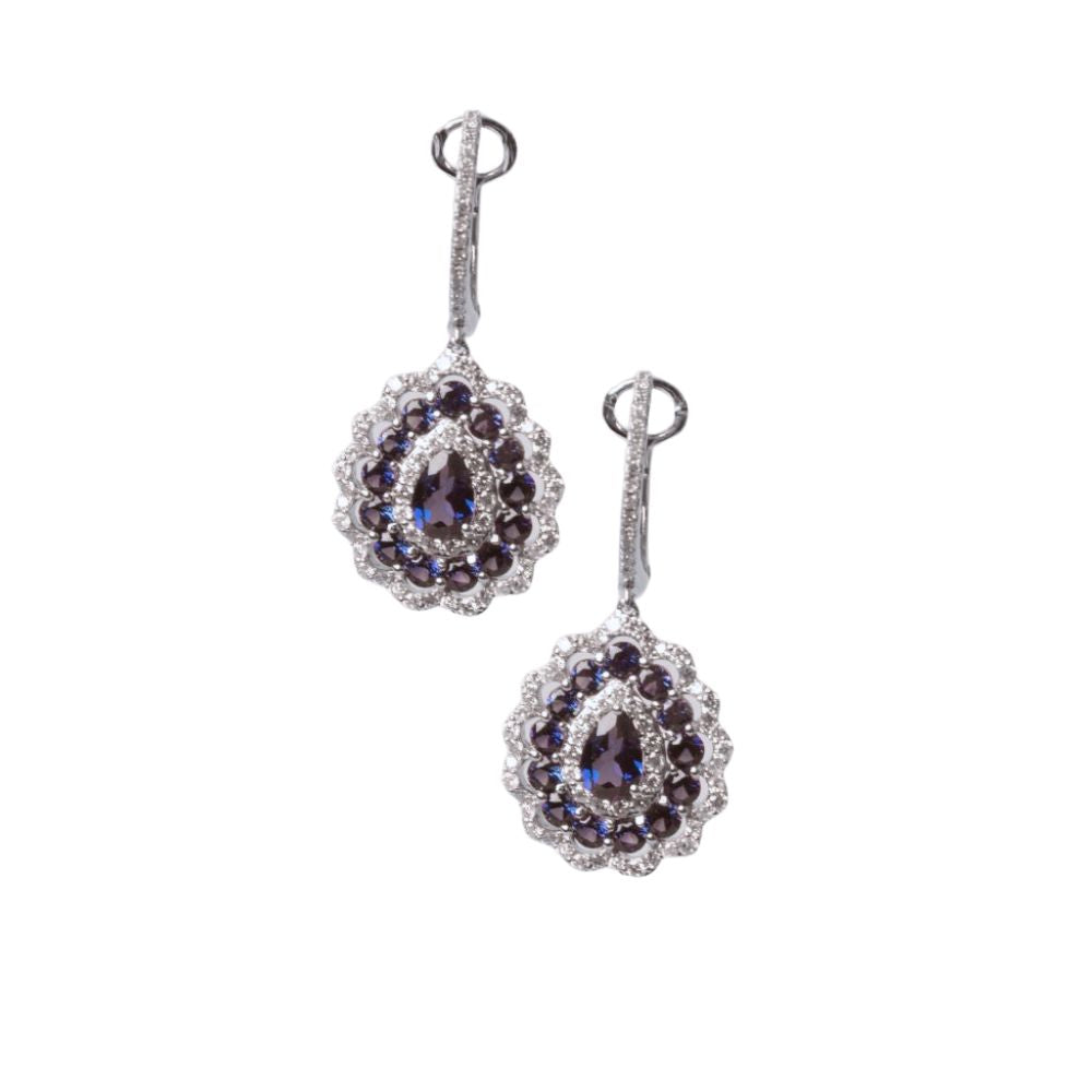 Aretes largos con zafiro y diamante