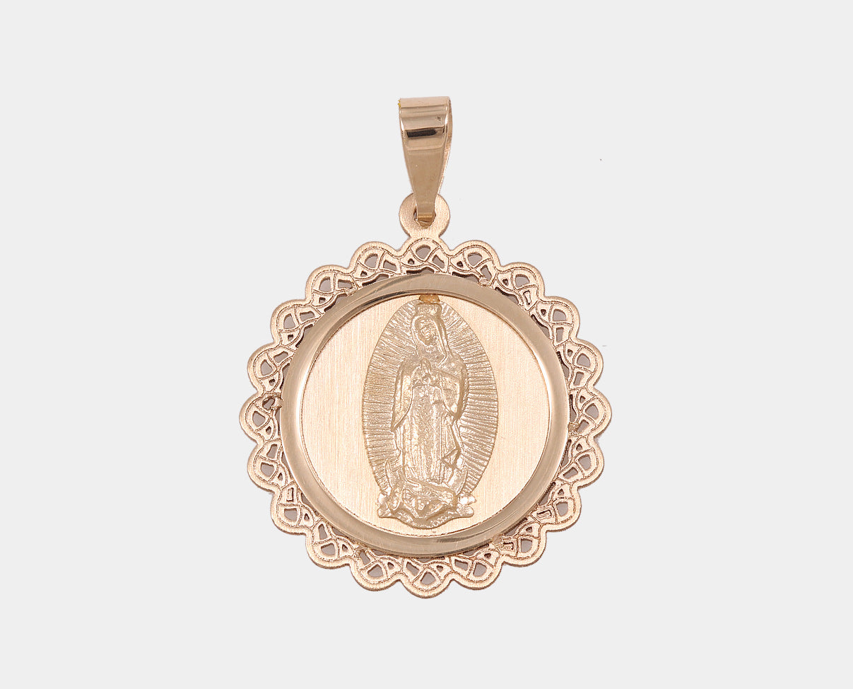 Medalla Redonda Virgen Guadalupe Oro Amarillo 14k. Joyería Religiosa. Joyería para Primera Comunión. Medallas. 