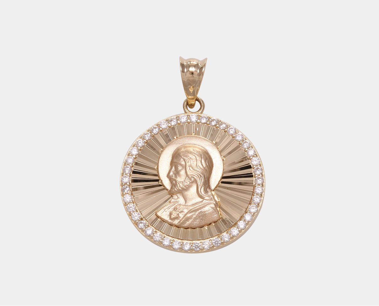 Medalla Redonda Sagrado Corazón de Jesús Oro Amarillo 14k. Joyería Religiosa. Joyería para Primera Comunión. Medallas . 