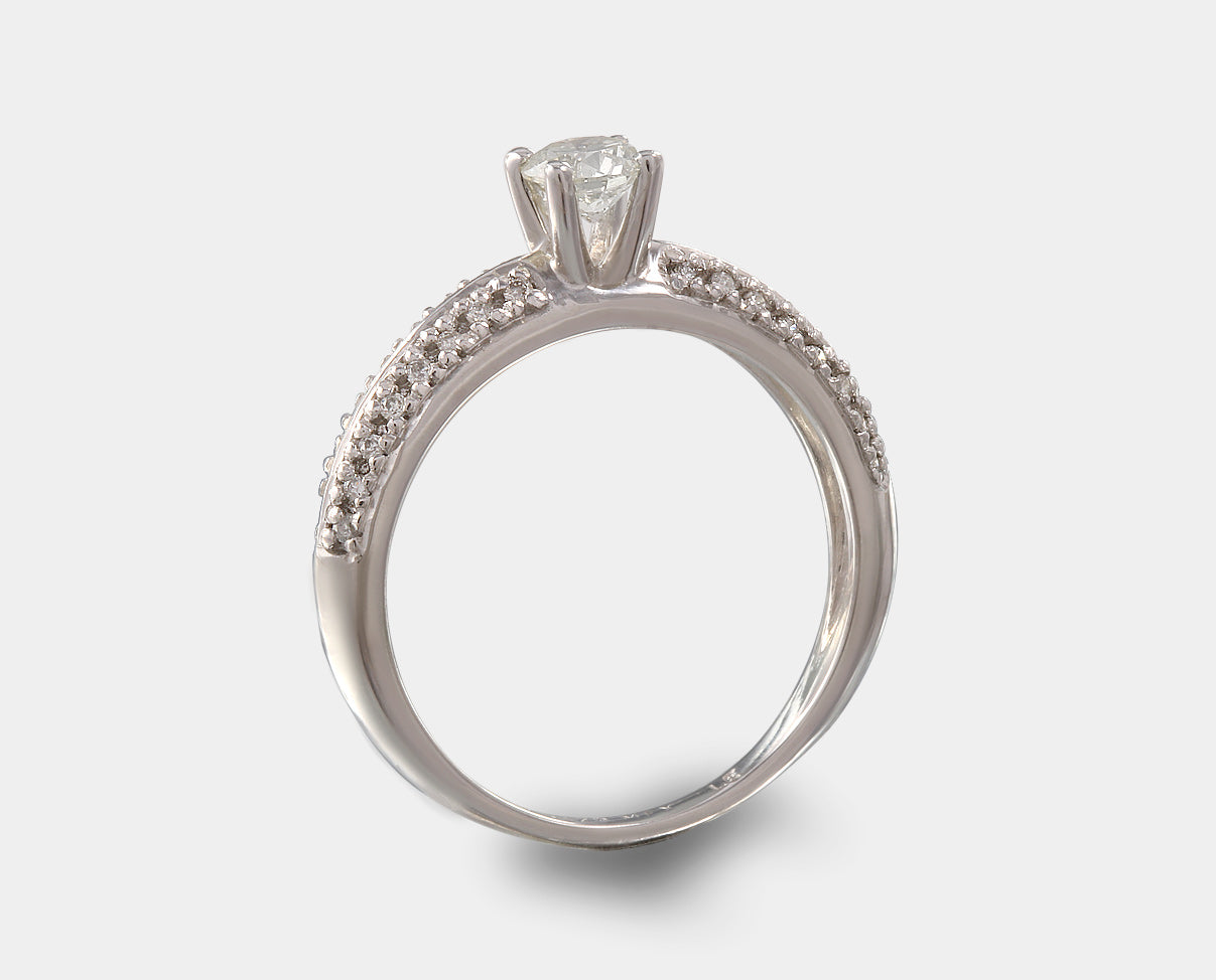 Anillo de compromiso con diamantes laterales, anillo vintage