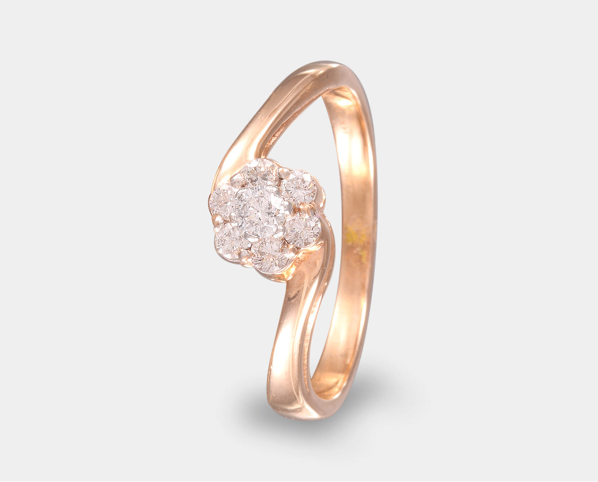 Anillo de compromiso con halo de diamantes en oro rosa de 14k. Anillo de compromiso.
