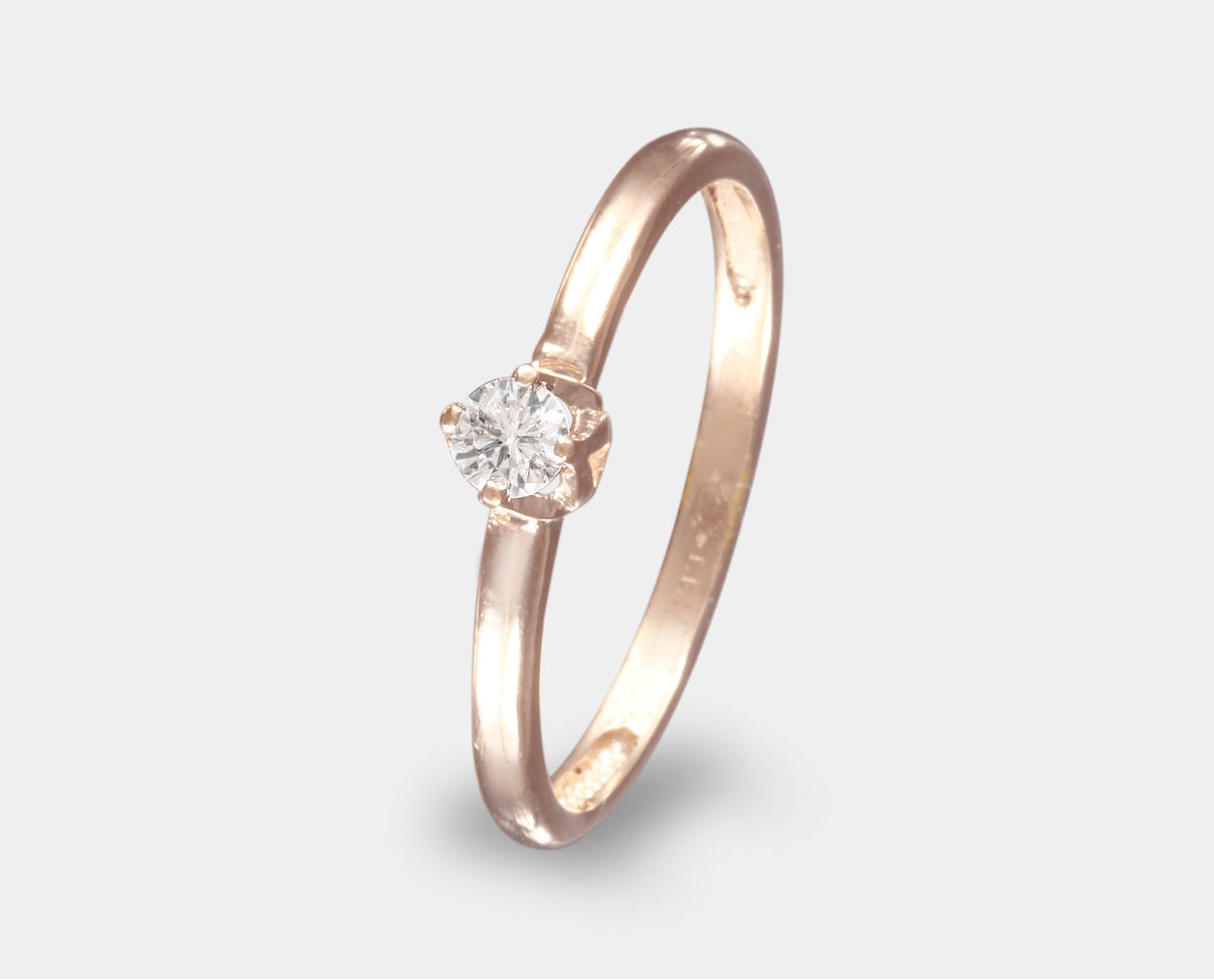 Anillo de Compromiso en oro rosa de 14 k con Diamante. Anillo de Promesa en oro rosa con diamante. 