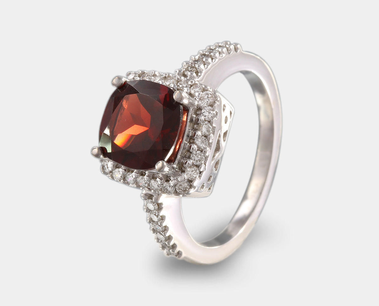 Anillo con granate y diamantes laterales, anillos de compromiso con piedras naturales