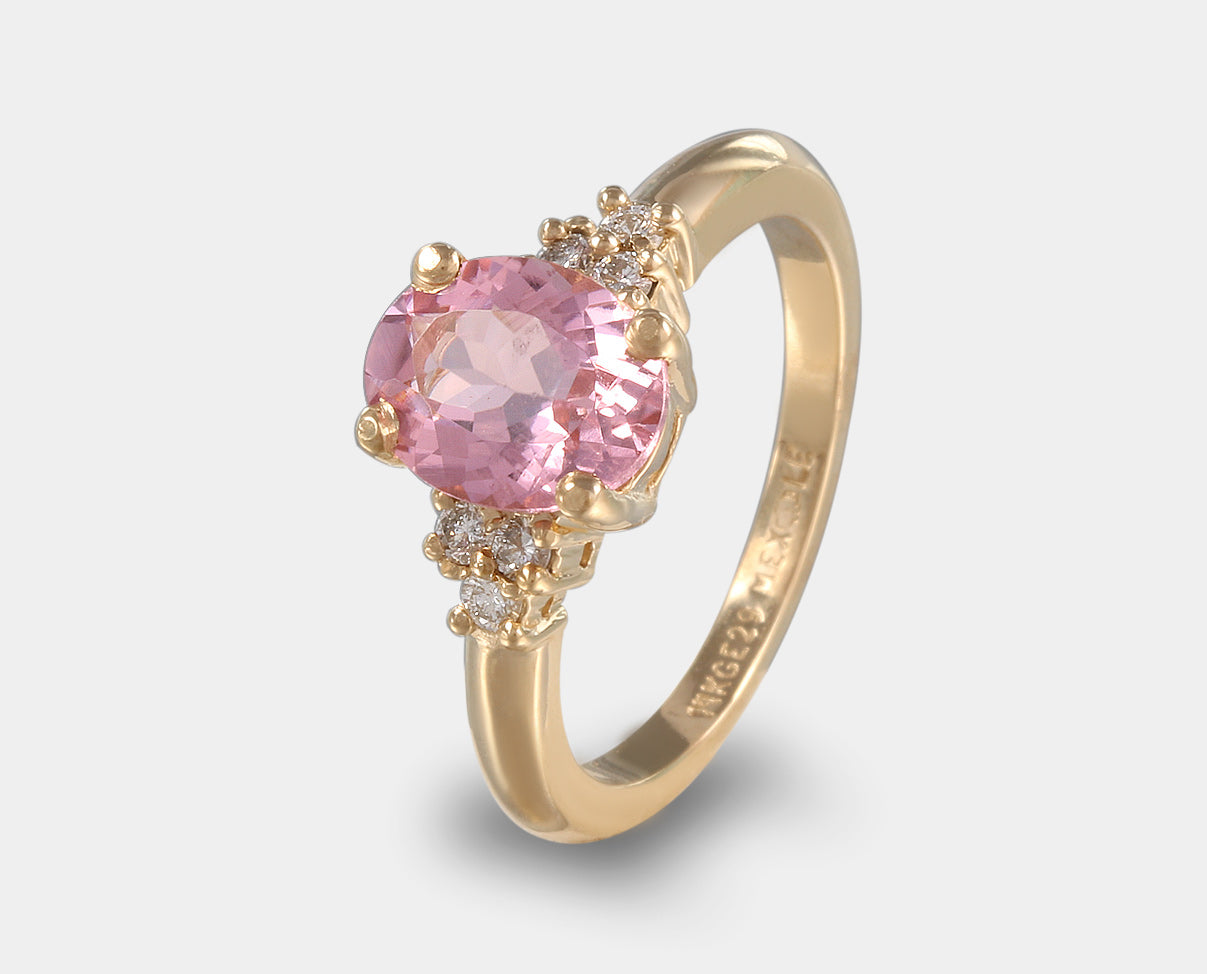 anillo de compromiso con turmalina rosa y diamantes, anillos con gemas, piedras naturales, turmalina