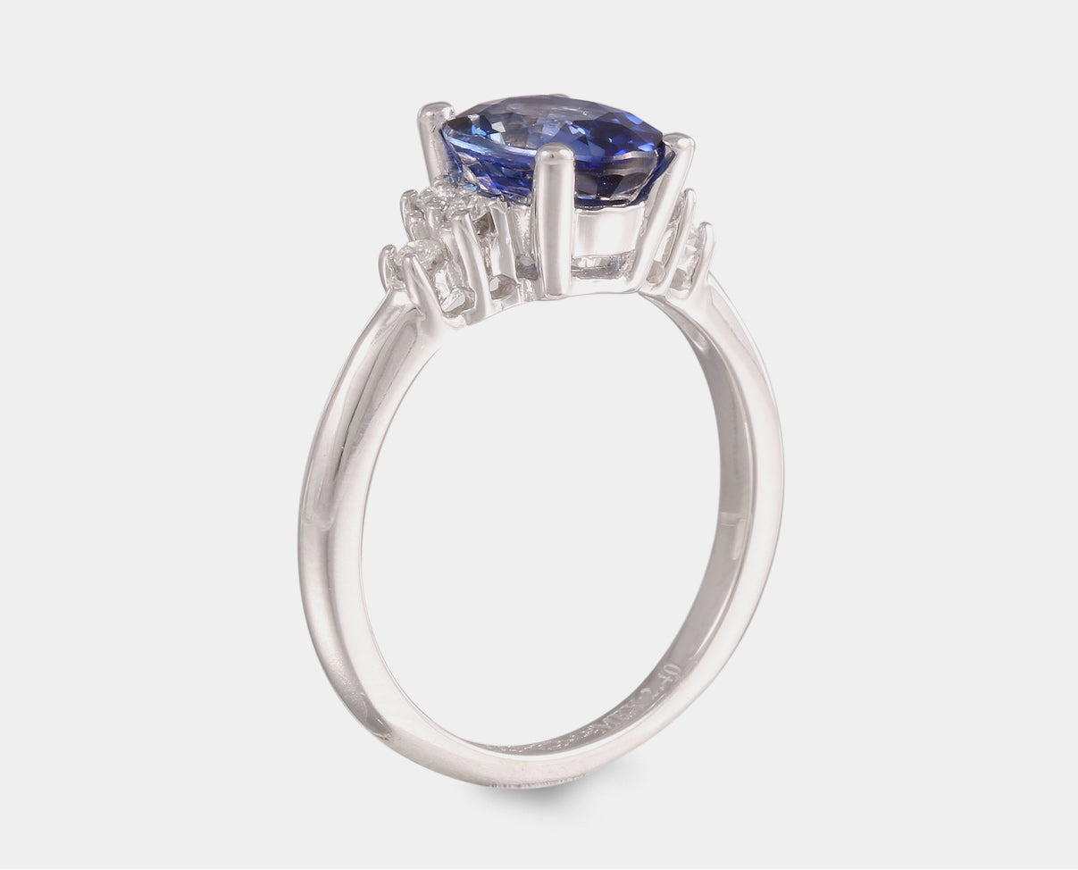 Anillo de Zafiro Difusión con Diamantes en Oro blanco 14k, también para usarse como anillo de compromiso 