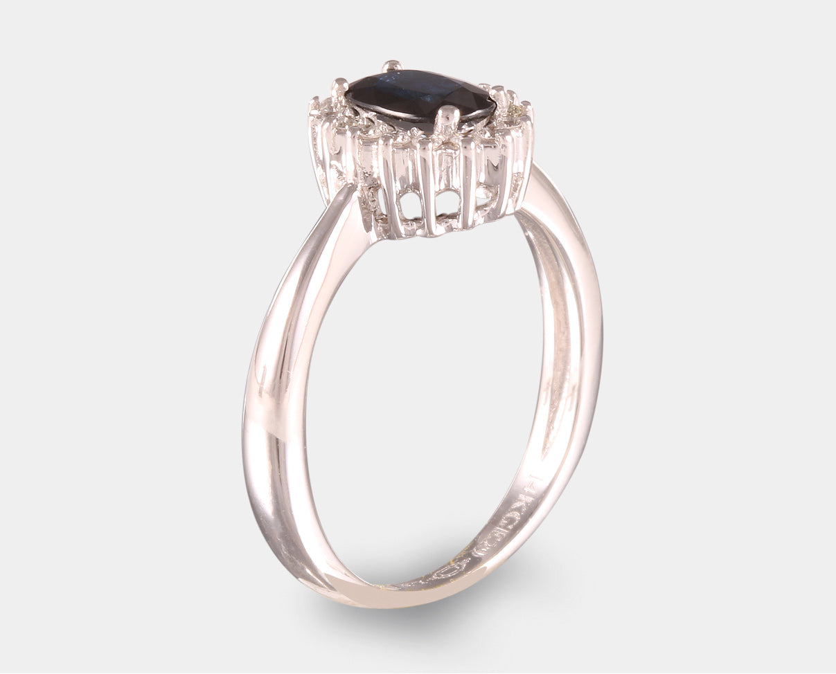 anillo oro blanco con zafiro y diamantes 14k. anillo con piedras naturales.