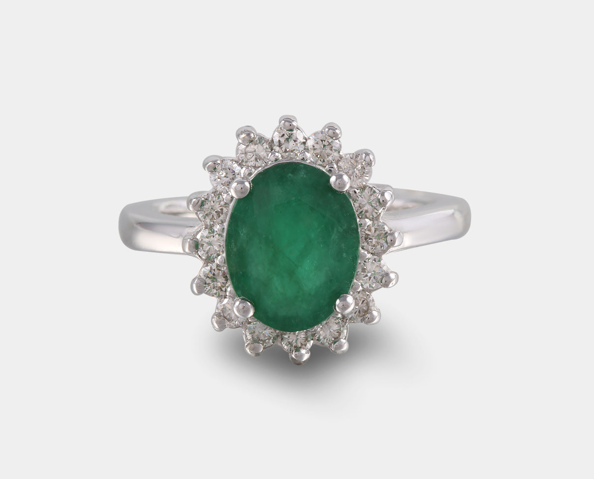 Anillo de compromiso con Esmeralda y diamantes, anillo de la princesa. Anillo con piedras naturales