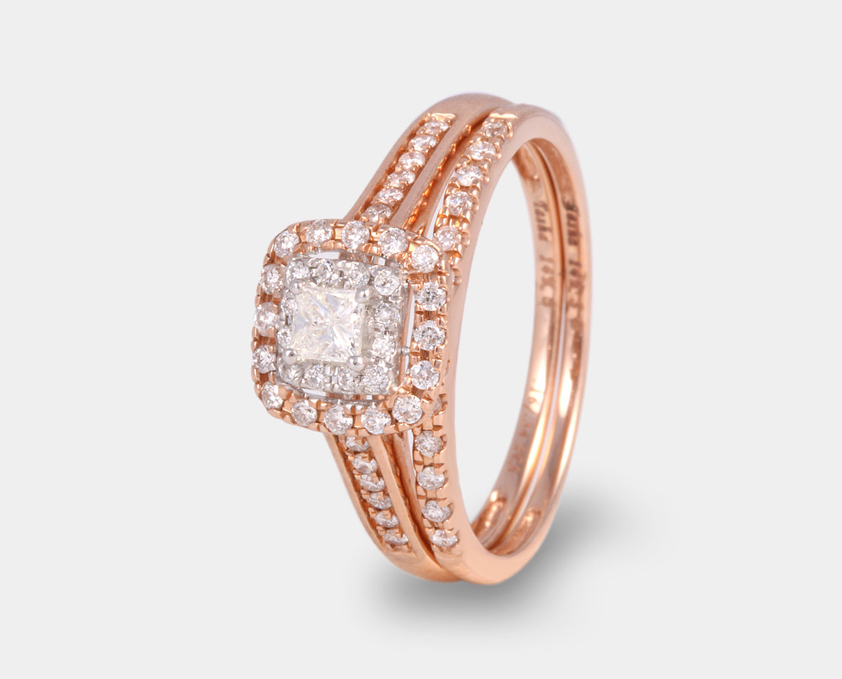 Anillo de compromiso duo oro rosa con diamante, alianza, anillo de compromiso con churumbela