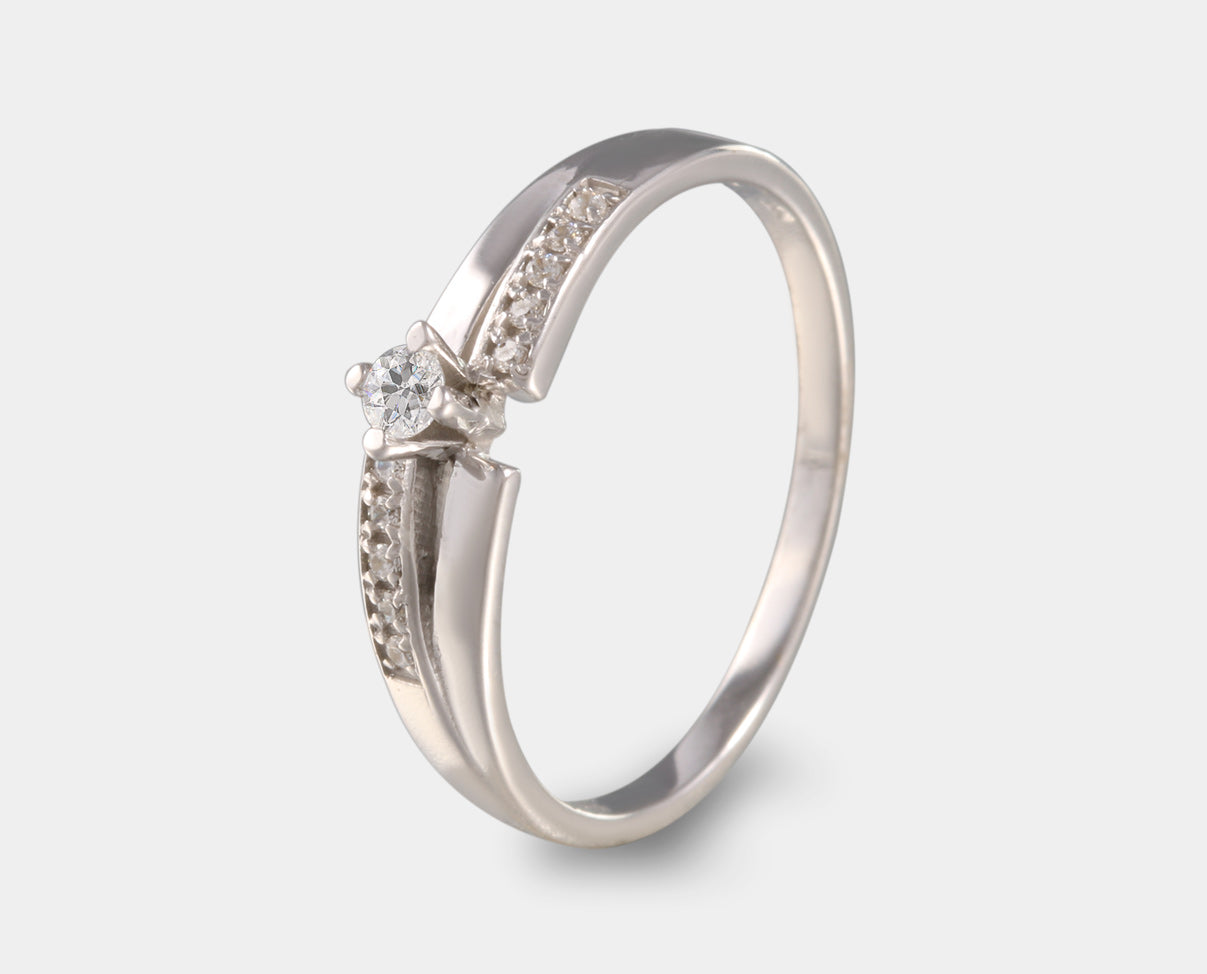 anillo de compromiso oro blanco zirconias swarovski laterales, anillo de promesa circonia