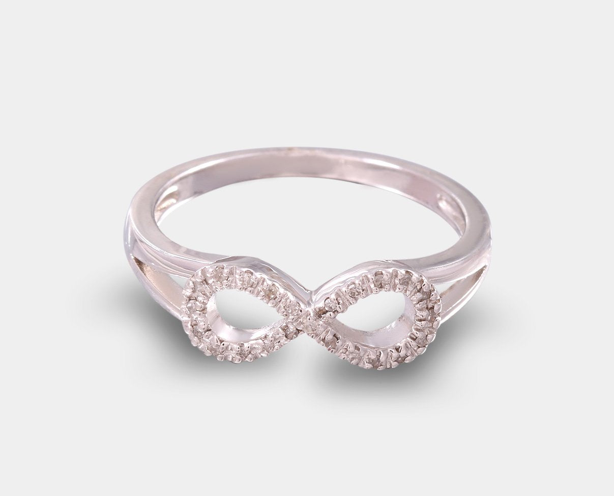 anillo infinito, anillos de promesa, plata con diamante