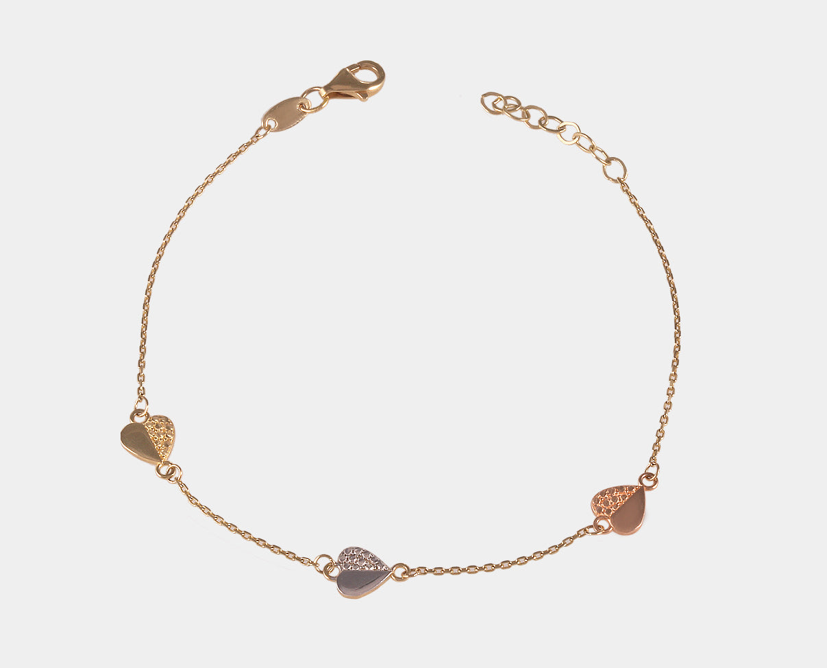 Pulsera para Dama oro florentino diseño corazones10k.