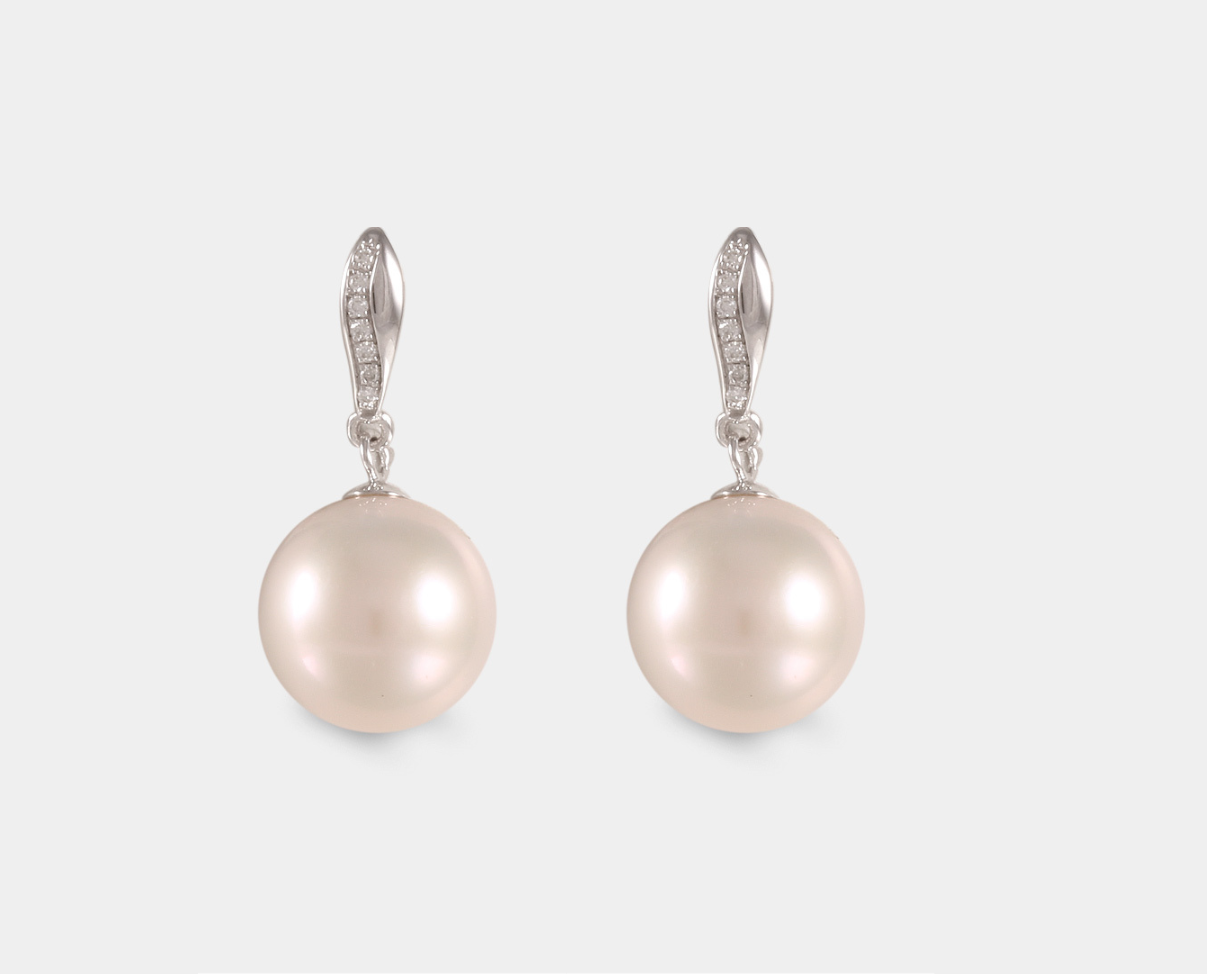 Aretes con Perla y Diamante oro blanco 14k