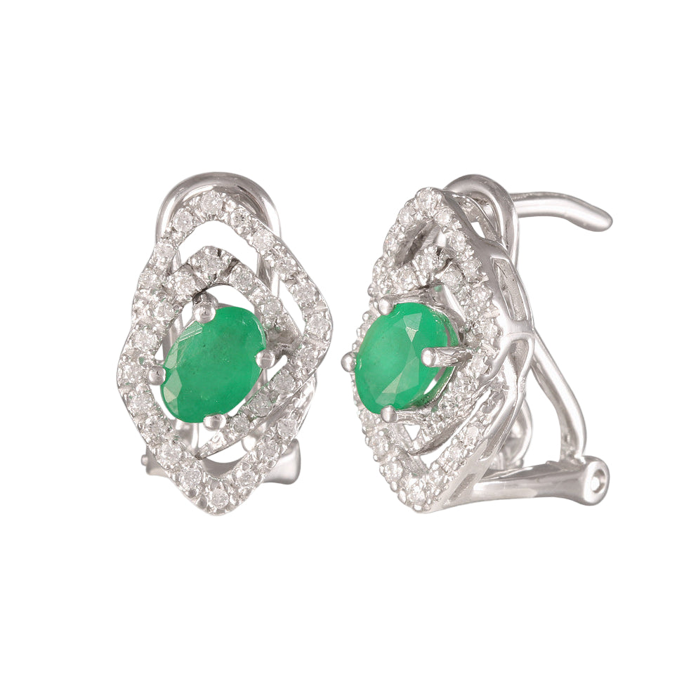 Aretes de Esmeralda en Oro Blanco de 14k con Diamantes. Joyería día de la madre. Joyería para Novia.