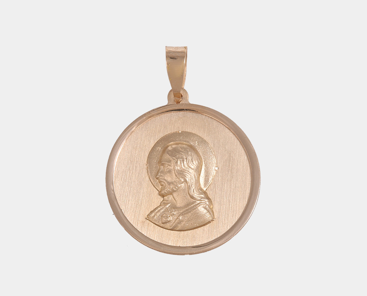 Medalla redonda Sagrado Corazón de Jesús Oro Amarillo 14k. Joyería Religiosa. Joyería para Primera Comunión. Medallas.