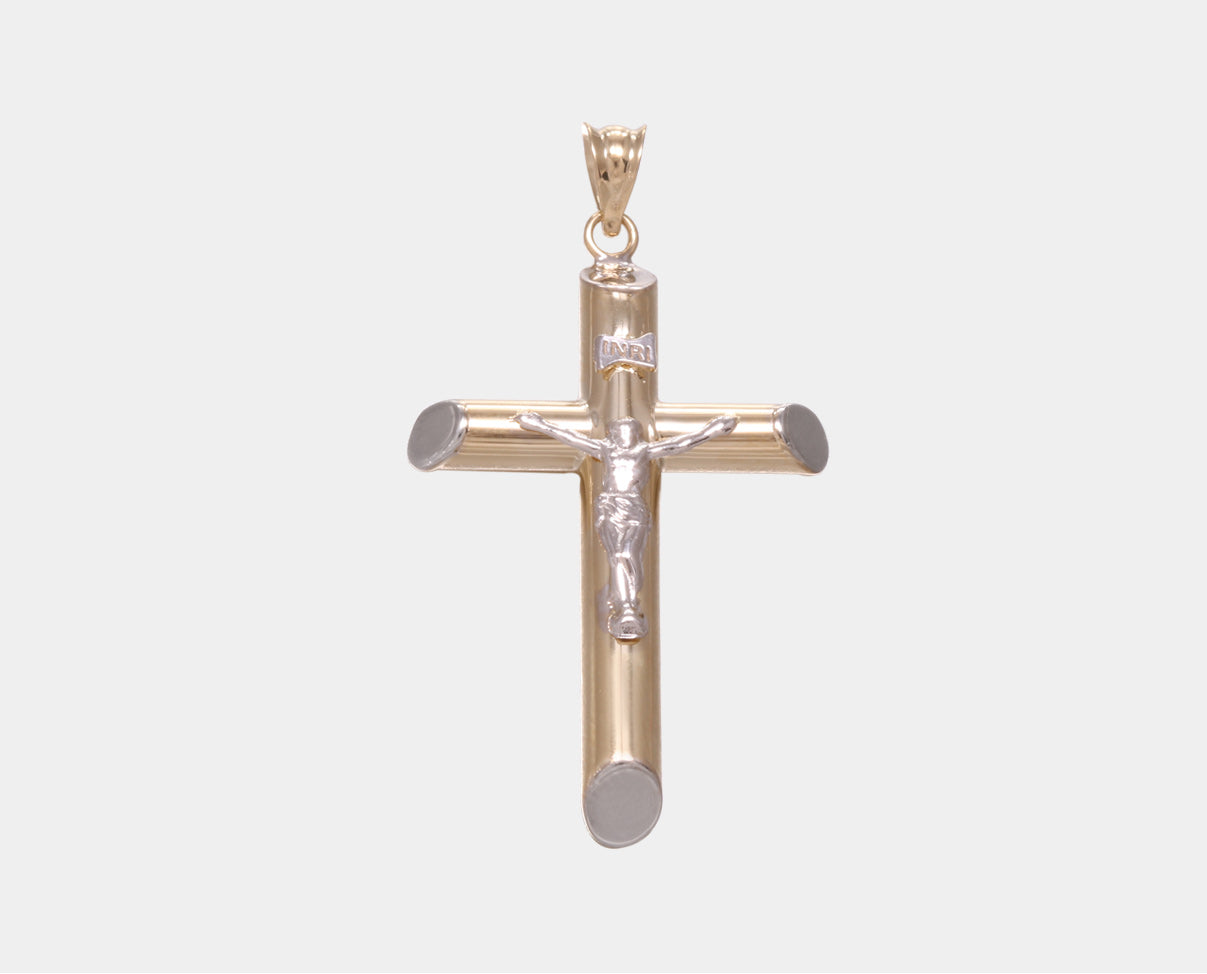 Cristo Oro combinado tubo liso 10 k. Joyería Religiosa. Joyería para Primera Comunión.