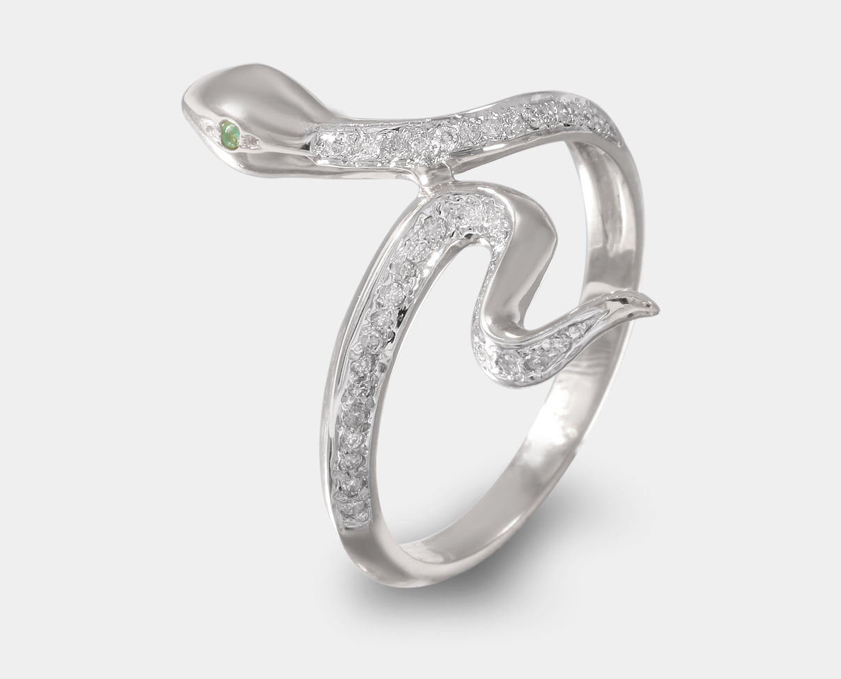 Anillo Diseño Serpiente Oro Blanco con Diamante  AH2C-PC52B-ESM