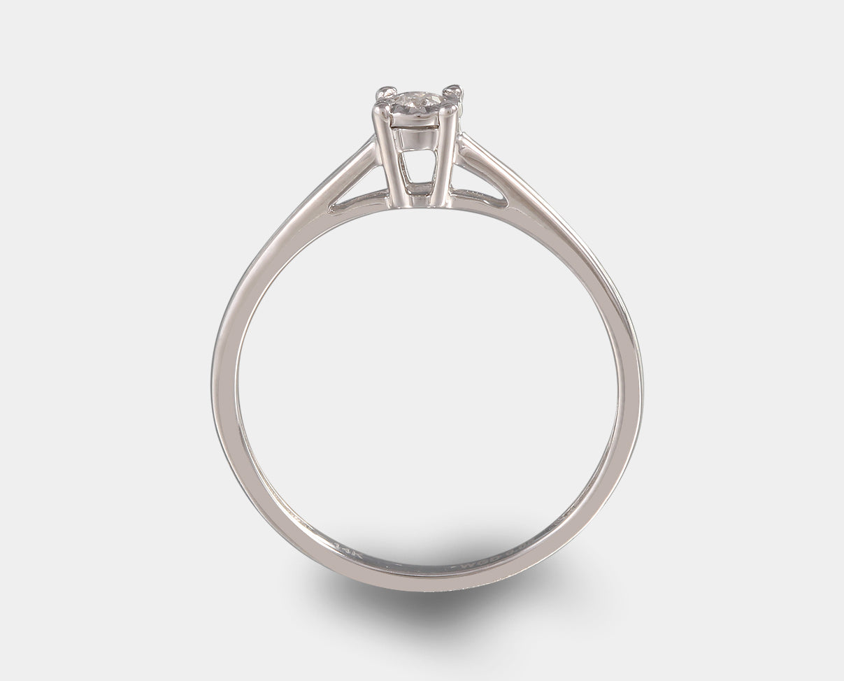 anillo de compromiso con diamante oro blanco. anillo solitario con diamante. anillo de promesa.